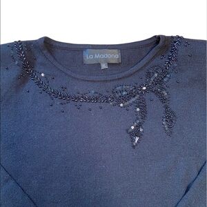 Vintage Womens Sequin Beaded Embellished Black Pullover Sweater XL